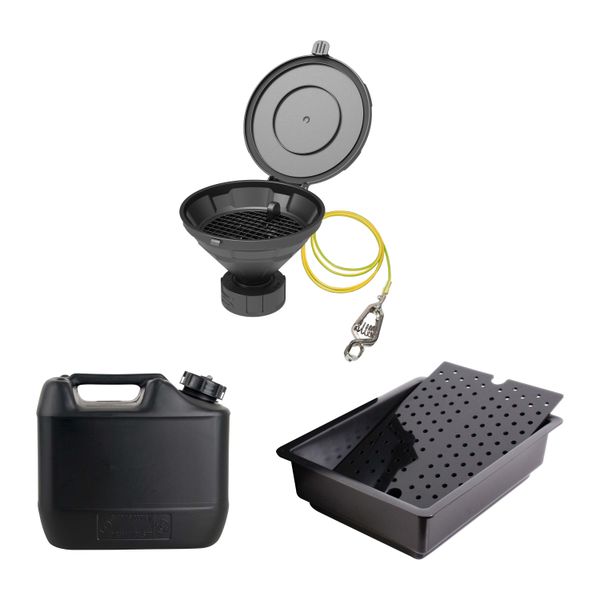 SCAT Entsorgungs-Set 2: Deckeltrichter MARCO, V2.0, S60/61, HDPE-EL, Sieb, Erdungskabel, 10 L Kanister, Auffangwanne