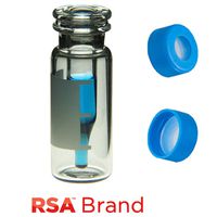 Product Image of Vial & Cap Kit incl. 100 300µl, Fused Insert, Snap Top, Clear RSA™ Autosampler Vials with Write on Patch/fill lines & 100 Light Blue Snap Caps with Clear AQR Silicone Rubber/Clear PTFE, ultra-pure fitted Septa, RSA Brand Easy Purchase Pack