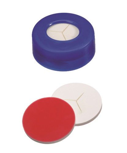 Altmann Analytik ND11 PE Snap Ring Seal: Snap Ring Cap blue + centre hole, Silicone white/PTFE red, pre-slit (Y), soft cap, 1000/pac