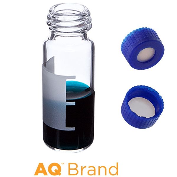 Microsolv EPP-Fläschchen, klar, 2 ml, Schraubverschluss blau mit Sil/PTFE-Septum, Beschriftungsfeld, 100 St/Pkg