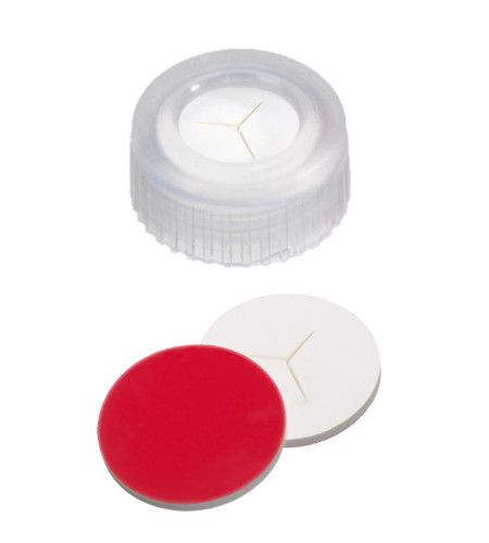 Altmann Analytik ND9 PP Short Thread Cap, transparent, 1,0mm, Silicone white/PTFE red, Y-slitted, 10x100/pac