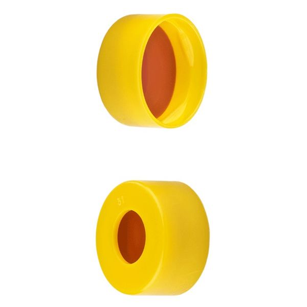 Microsolv Snap Top Cap yellow, smooth PE, with red Rubber /PTFE septa, for 11mm, 12x32mm Snap Top autosampler vials, 1000 pc/PAK
