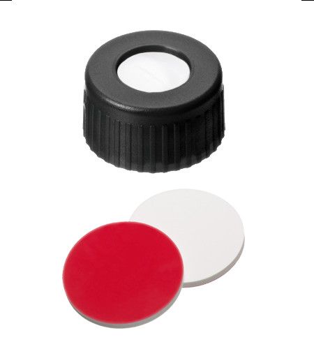 Altmann Analytik ND9 UltraBond PP Seals Short Thread cap, black, Silicone white/PTFE red, 1000/pac