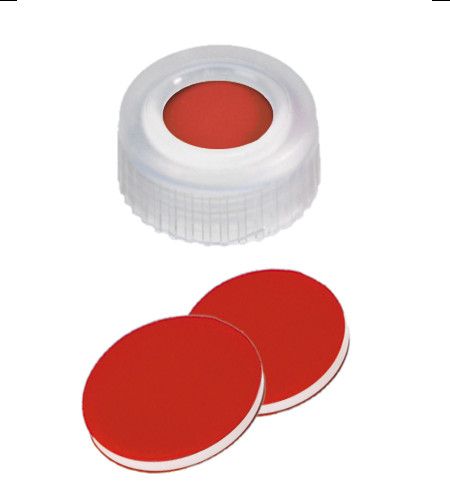 Altmann Analytik ND9 PP Short Thread Cap, transparent, 1,0mm, PTFE red/Silicone white/PTFE red, 1000/pac