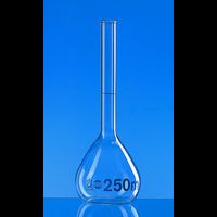 Volumetric flask, BLAUBRAND, class A, Boro 3.3, 10 ml "W", blue grad., without stopper, DE-M, with individual certificate