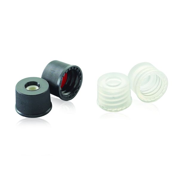 DWK Wheaton Vormontierte Kappen mit Loch und Septen, Schraubgewinde, 8-425, schwarze PP-Kappe, PTFE/Silikon-Einlage, 100 St/Pkg