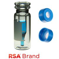 Product Image of Vial & Cap Kit incl. 100 300µl, Fused Insert, Snap Top, Clear RSA™ Autosampler Vials with Write on Patch/fill lines & 100 Light Blue Snap Caps with Clear AQR Silicone Rubber/Clear PTFE Pre-Slit, ultra-pure fitted Septa, RSA Brand Easy Purchase Pack