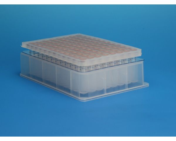 JG Finneran 96-Well Polypropylene Plate (219007) Assembled with 350 μl Glass Conical Pulled Point Inserts with Flange (4035FT-632)