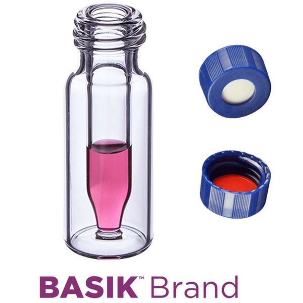 Microsolv Vial & Cap Kit incl. 100 300μl Fused Insert, Screw Top, Clear Autosampler Vials & 100 Blue Screw Caps with bonded White Sil/Red PTFE Soft-