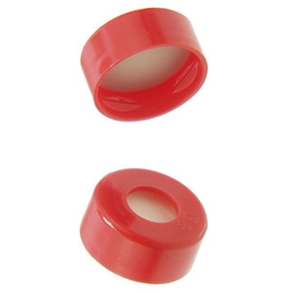 Microsolv Snap Cap red, smooth, PE, with 0.04" thick, white Sil/Natural PTFE Septa, for 11mm, 12x32mm Snap Top autosampler vials, 1000 pc/PAK