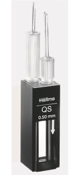Hellma Kompakt-Durchfluss-Küvette, Typ 170.700-QS, HP Quarzglas, WL 200-2500 nm, Schichtdicke 0.5 mm, (HxB) 17.5x3.5 mm, Z-Höhe 8.5-15 mm, FEP-