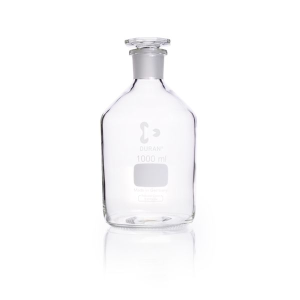 Duran Group Narrow neck bottle, clear glass, NS 29/32, 1000 ml, with glass stopper, 10 pc/PAK