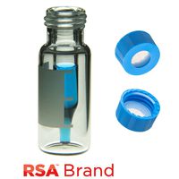 Product Image of Vial & Cap Kit incl. 100 300µl, Fused Insert, Screw Top, Clear RSA™ Autosampler Vials with Write on Patch/fill lines & 100 Light Blue Screw Caps with Clear AQR Silicone Rubber/Clear PTFE, ultra-pure, Pre-Slit fitted Septa, RSA Brand Easy Purchase Pack