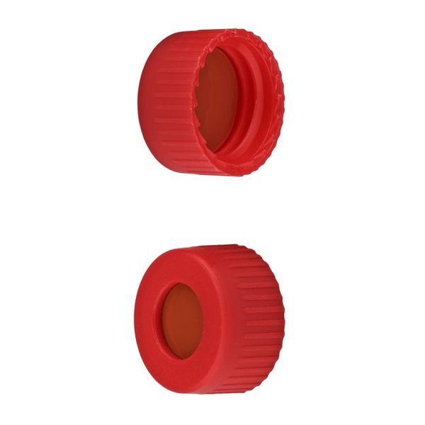 Microsolv Screw Cap red, knurled PP, with orange-red Sil/PTFE bonded Septa, for 9-425mm thread, 12x32mm autosampler vials, 1000 pc/PAK