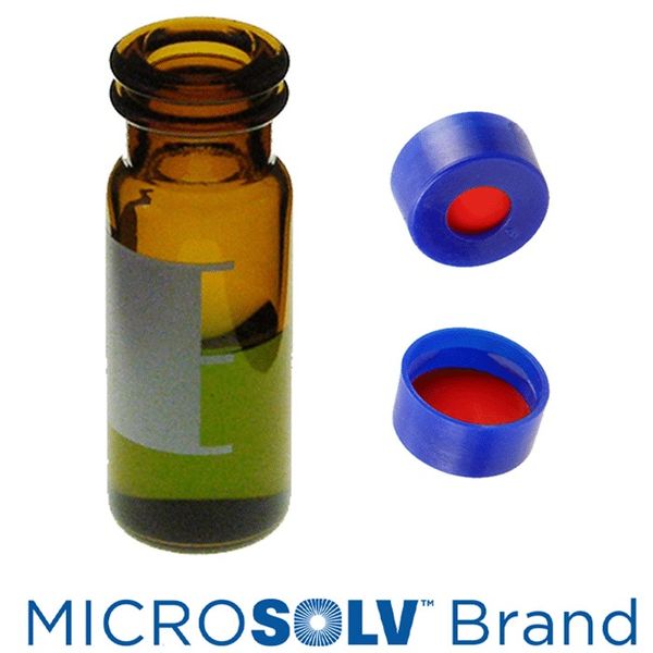Microsolv EPP Vial, amber, 2 ml, Snap Cap blue with PTFE/Sil/PTFE Septa, Write-on Patch, 100 pc/PAK