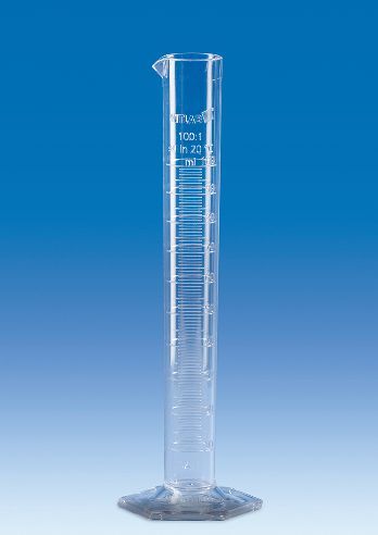 Vitlab Messzylinder, SAN, 250 ml, erhabene graduierte, hohe Form, Kl. B, 6 St/Pkg