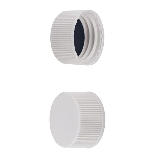 Microsolv Screw Cap white, Solid, knurled PP, with Blue PTFE/EPDM Rubber/Blue PTFE Liner, for 24-400mm threaded EPA Style vials, 100 pc/PAK