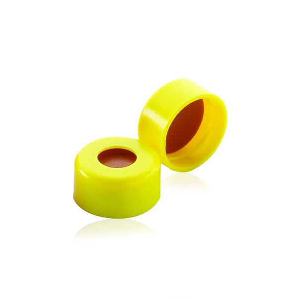 DWK Wheaton 11 mm Schnappverschluss, PE gelb, mit Septum 0,002 PTFE rot/0,036 Silikon/0,002 PTFE rot, 1000 St/Pkg