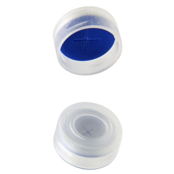 Microsolv Snap Cap blue, 11 mm, with Soft white Sil/blue PTFE Preslit Cross (X) Fitted Septa Natural, 100 pc/PAK