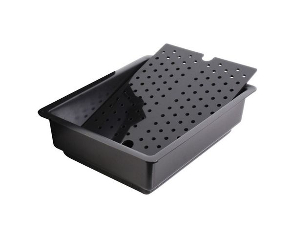 SCAT Auffangwanne, HDPE, schwarz, elektrisch leitfähig, mit Sockeleinsatz, Innen B×T×H: 285×385×95 mm, Außen B×T×H: 355×445×135 mm