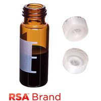 Product Image of Vial & Cap Kit incl. 100 2ml, Screw Top, Amber RSA™ Autosampler Vials with Write-On Patch/fill lines & 100 Single injection, Natural color Screw Caps with a thinned penetration point, RSA Brand Easy Purchase Pack
