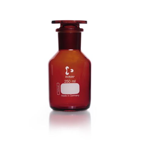 Duran Group Weithalsflasche, Braunglas, NS 34/35, 250 ml, Glas-Stopfen, 10 St/Pkg