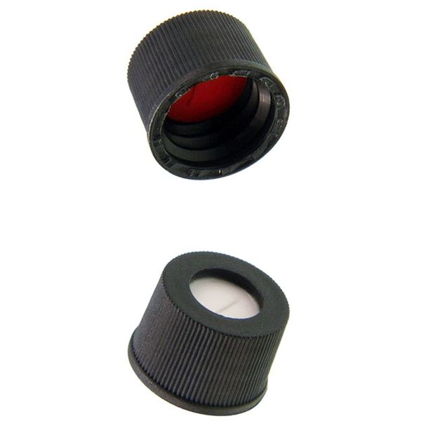 Microsolv Screw Cap black, knurled PP, white Sil/red PTFE Pre-slit Bonded Septa, for 10-425mm threads, 12x32mm autosampler vials, 1000 pc/PAK