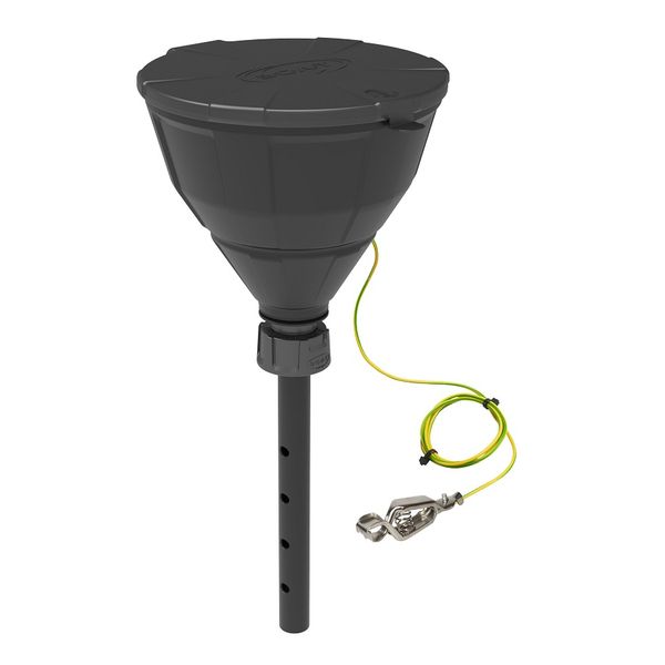 SCAT Kugeltrichter ''ARNOLD'' mit Deckel, V2.0, GL45, HDPE elektr. ableitfähig, Lanze, Spritzschutz, Sieb, Trichter 200 mm