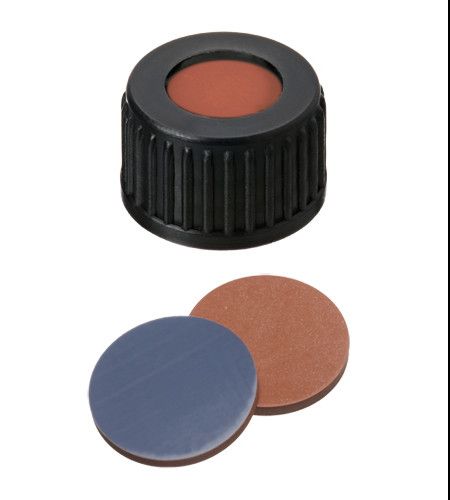 Altmann Analytik Schraubkappe, ND18 PP, 1,6 mm, schw., Butyl rot/PTFE grau, 10x100/PAK