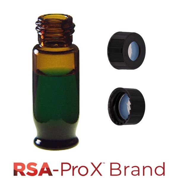 Microsolv Fläschchen & Kappen-Kit: 100 1,8ml, Schraubverschluss, hydrophob, Bernstein Autosampler Fläschchen und 100 schwarze Kappen mit klarem Sil/