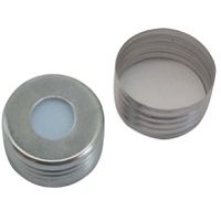 Product Image of Schraubkappe, UltraClean 18 mm Magnetische Universalschraubkappe, mit Loch, silber, Silikon blau transp./PTFE weiß, 1,3 mm, 10x100/PAK