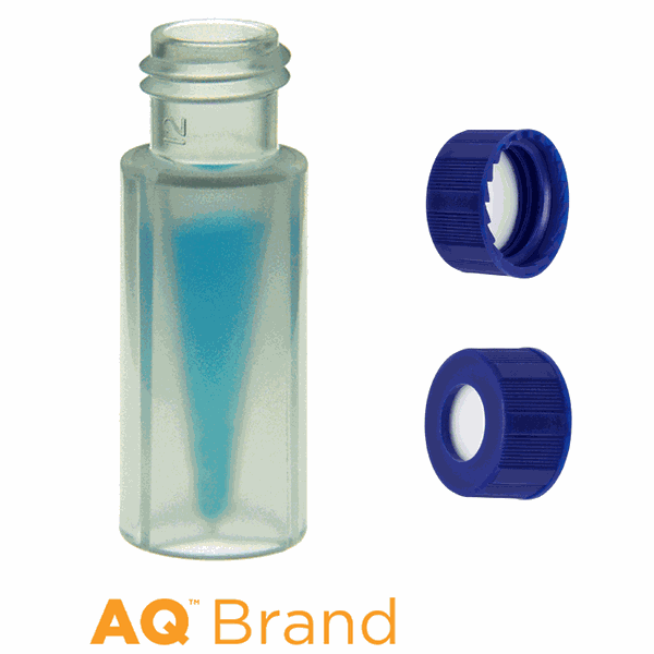 Microsolv Set: 300-μl-Autosampler-Vials, klares PP, LC/MS-kompatibel, Schraubgewinde + Schraubverschlüsse, blau, Septen aus Silikonkautschuk/