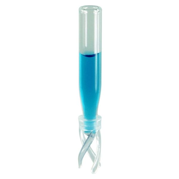 Microsolv Micro Inserts 100 μl, clear glass, 5 x 30 mm OD, with conical precision point, with Spring, For use in 8mm, Push Top, 1ml autosampler vials,