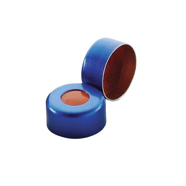 DWK Wheaton E-Z aluminum cap, 11 mm, blue, with septum 0.002 PTFE/0.038 rubber red, 1000 pc/PAK