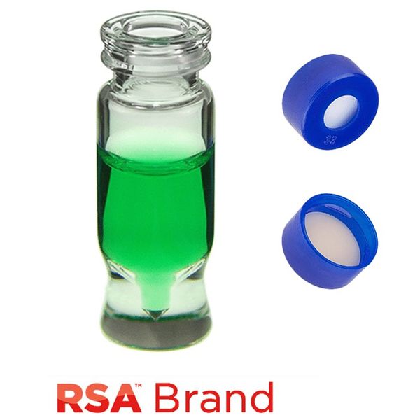 Microsolv Fläschchen & Kappen-Kit inkl. 1.2ml MRQ Schnappverschluss, klare RSA Autosampler Fläschchen und blaue Schnappkappen mit Sil/Tan PTFE Septa, 