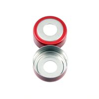 Product Image of SureSTART 20 mm, red Aluminum/mag. Tinplate, Crimp Cap, Level 3, blue Silicone/clear PTFE Septum, Soft, 3 mm, 100 pc/PAK